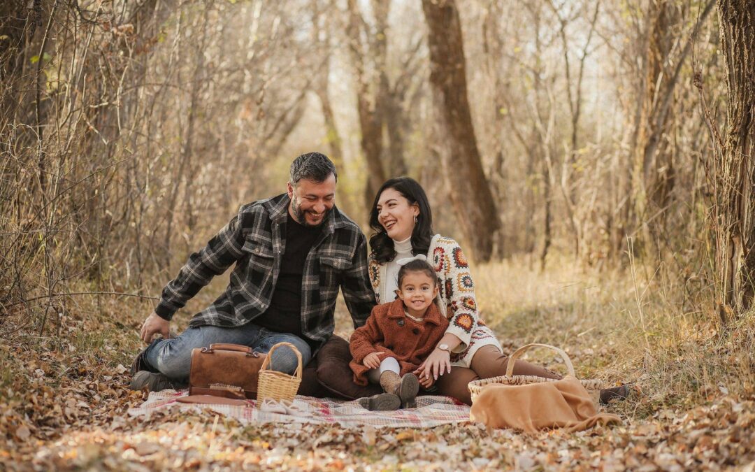 Charlotte Family Photography portrait of family in the forest posing for picture.