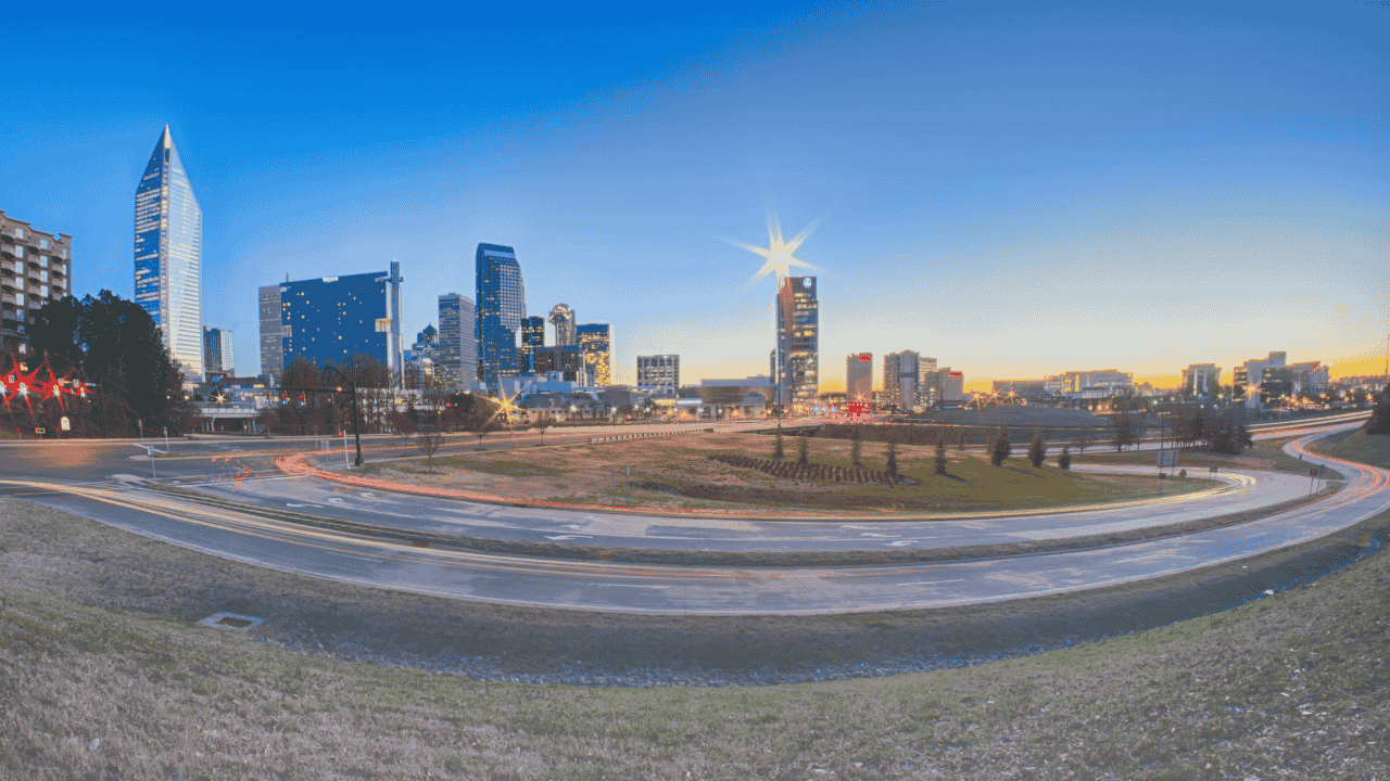 Image of the Charlotte Skyline with a long exposure