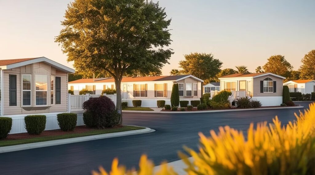 Sell My Mobile Home for Cash image of community with sun rising.